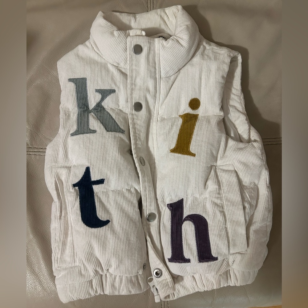 Kith Kids White Corduroy Vest W/ Colorful Lettering.